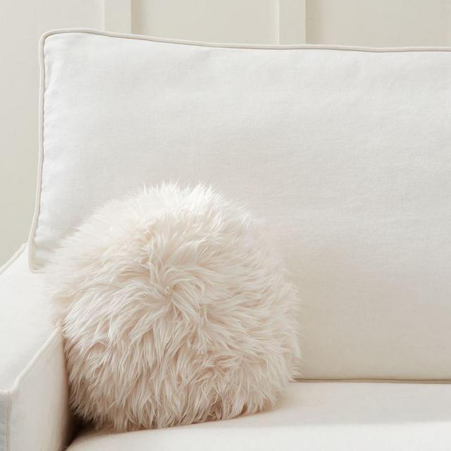 Faux Real Fur Sphere Pillow, 10", Ivory