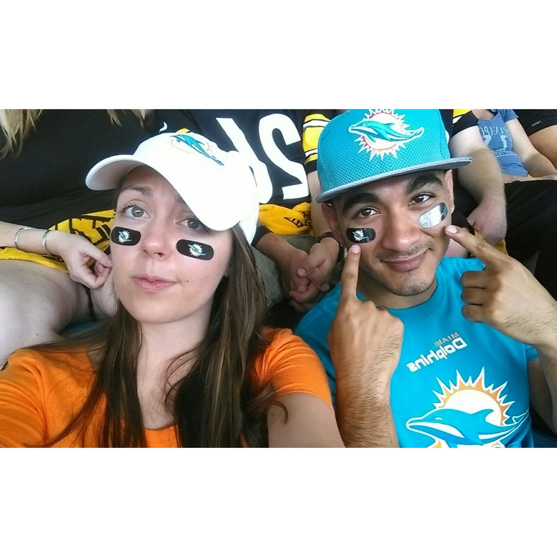 Repping the Dolphins at Hard Rock Stadium in 2016.