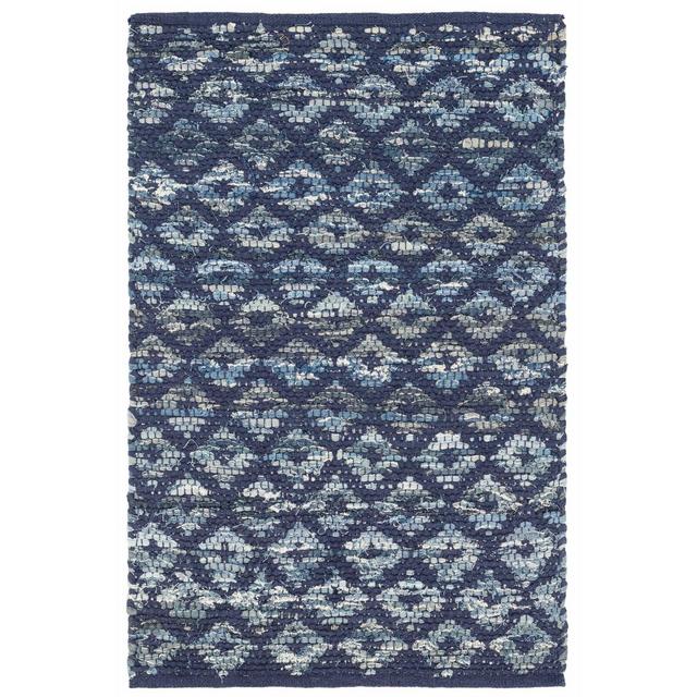 Denim Rag Diamond Geometric Hand-Woven Flatweave Indigo Area Rug