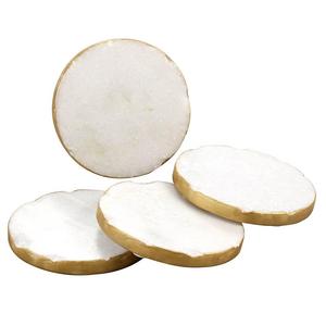 Thirstystone Round White Marble/Gold Edged Coasters (Set of 4), Multicolor