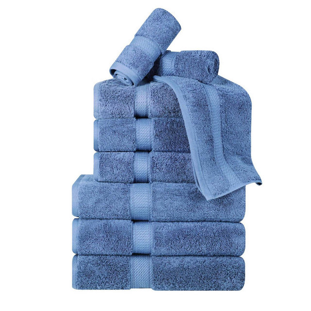 Luxury Gold Seal Egyptian Cotton Heavyweight Ultra-Plush 9 Piece Towel Set, Denim Blue - Blue Nile Mills