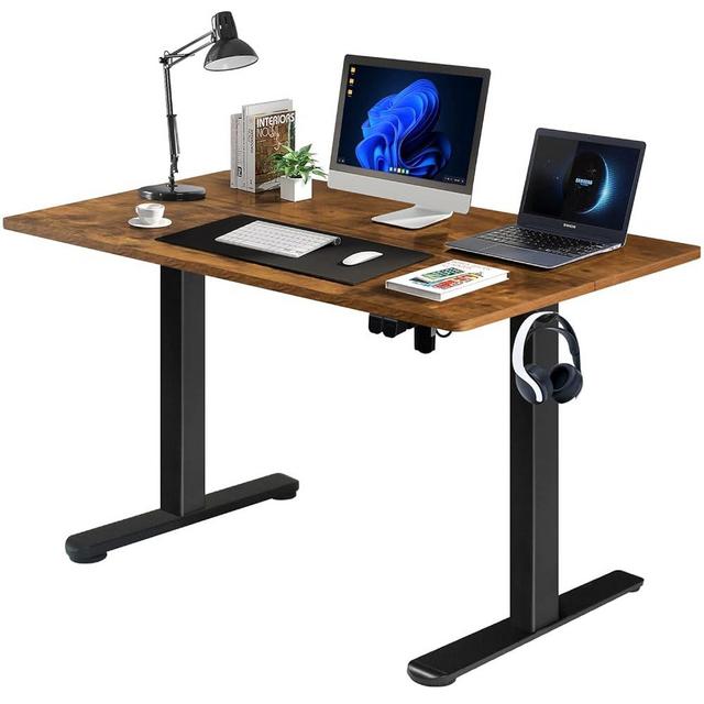 Lifetime Home Height Adjustable 55 Inches Electric Standing Desk - Upgraded Ultra Durable Home Office Large Rectangular Computer or Laptop Sit Stand Workstation Table - 55 x 24 inches, Brown