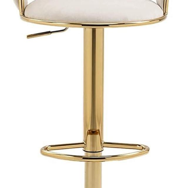 Kakotito 360° Velvet Swivel Bar Stools with Low Back & Footrest, Adjustable Counter Barstools, Gold Bar Stool (1 Barstool, Ivory)