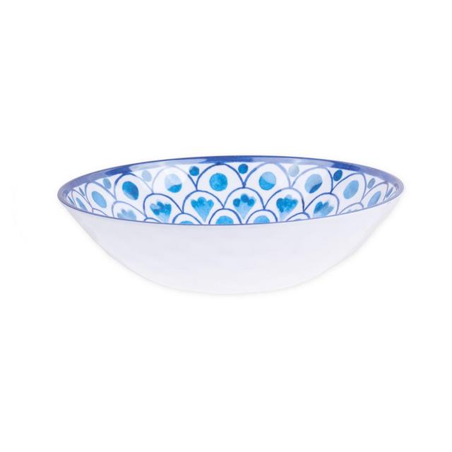Scalloped Tile Fish Melamine Pasta Bowl in White/Blue