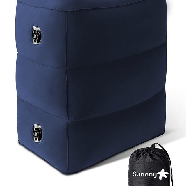 Sunany Inflatable Foot Rest Pillow for Travel, Kids/Adults Airplane Travel Pillow-Adjustable Height Cushions,for Kids to Sleep While Traveling,Suitable for Office, Home and Any Travel（Blue）