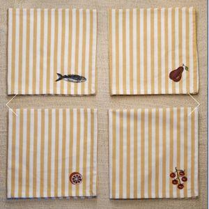 Hand Painted Napkins (Branzino, pear, blood orange, tomatoes)