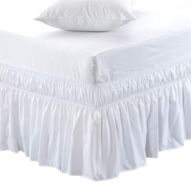 MEILA Wrap Around Bed Skirt Three Fabric Sides Elastic Dust Ruffled 24 Inch Tailored Drop,Easy to Install Fade Resistant-White, Queen/King