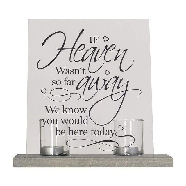 LifeSong Milestones Personalized Memorial Votive Candle Holder with 8x10 Acylic Sign in Remembrance Loss of Loved One with Wooden Base Condolence Bereavement Gift Vertical if Heaven