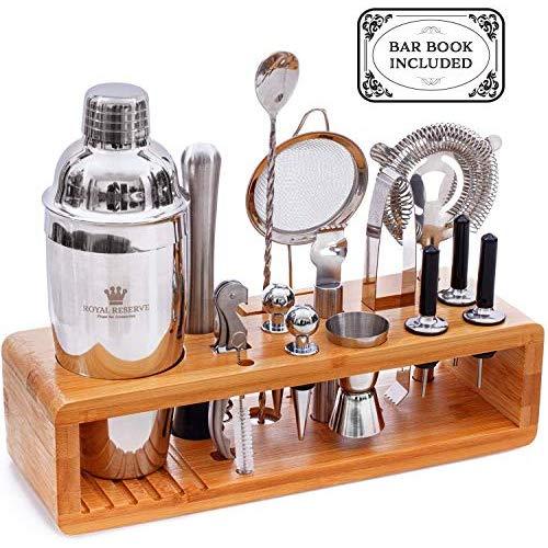 Gifts for Husband Mixology Cocktail Shaker Set by Royal Reserve - 16-Piece Bartender Set with a Bamboo Stand - Bar Accessories Kit including a Martini Shaker & Mixer Recipe Book – Men Birthday