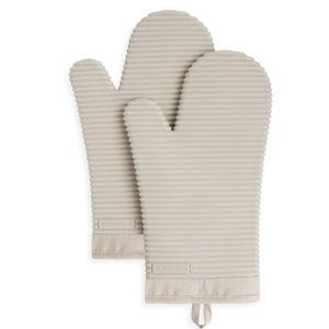 KITCHENAID Ribbed Soft Silicone Oven Mitt 2-Pack Set, 7.5"x13", Milkshake