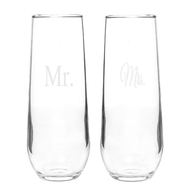 Mr. and Mrs. 2 Piece 9 oz. Crystal Stemless Wine Glass Set (Set of 2)