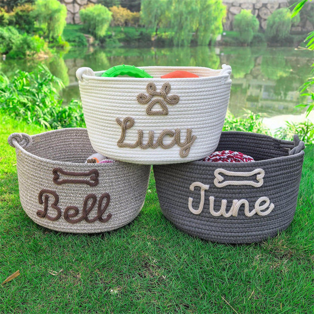 Personalized Pet Dog Basket , Custom Dog Toy Basket , Pet Toy Basket Gift , Pet Dog Name Bag , Dog Toy Storage Bins , New Puppy Gift Basket