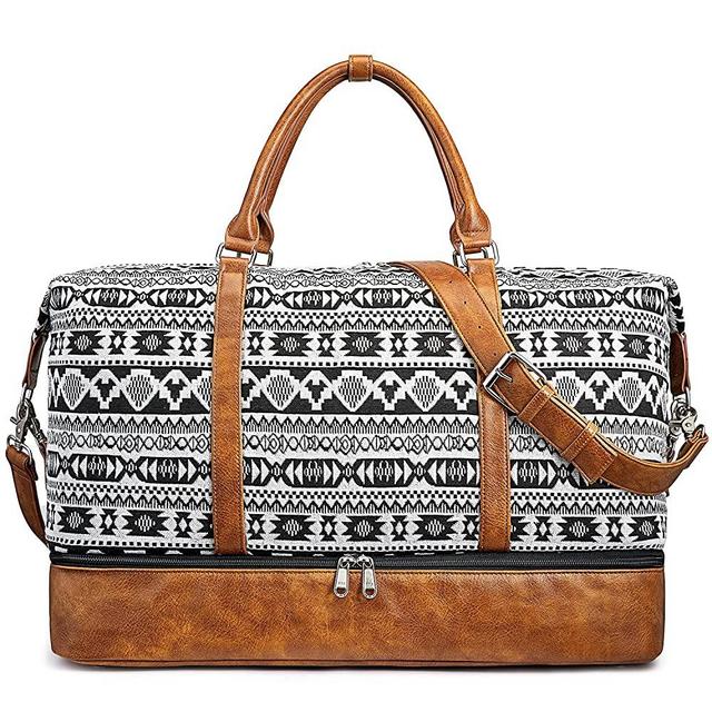 S-ZONE Women Canvas Weekender Bag Overnight Carryon Duffel Tote PU Leather Strap(X-Large)