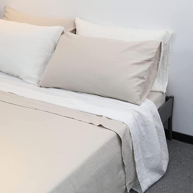 Ghui Cotton Linen Blend Sheets Set King ,55% French Linen 45% Long-Staple Cotton 4 Pieces ,Breathable and Durable Bedding Set,Washed French Linen Sheet,Linen