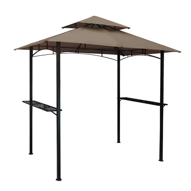 8 ft. x 5 ft. 2-Tier Steel Grill Gazebo with Shelves, Brown