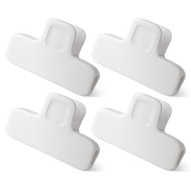 Chip Clips, 4 Pack Food Clips, Covered with Silicone,Upgrade Wide Open Bag for Food Storage with Air Tight Seal Grip.3.9 Inches Wide, White