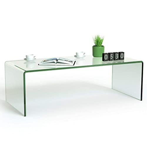 Tangkula Glass Coffee Table, 42.5" L × 20" W ×14" H, Acrylic Coffee Table, Clear Tempered Glass Coffee Table, International Occasion Tea Table, Waterfall Table with Rounded Edges (Clear Glass)