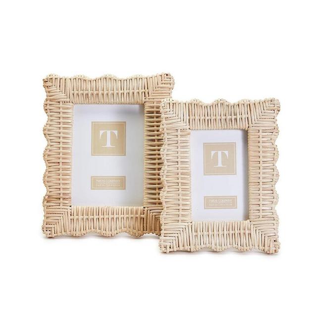 Two's Company Handmade Rattan Photo Frame Set - 4x6 & 5x7 Wooden Boho Picture Frames & Desk Decor