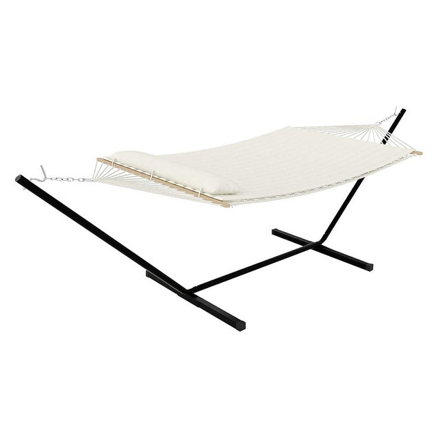 GarveeHome 2 Person Outdoor Hammock with Stand, Portable Hammock, Heavy Duty Hammock with Soft Pillow, Balance Ropes, for Patio, Backyard, Garden, Beach, Beige
