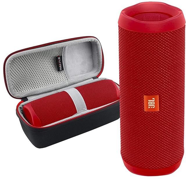 JBL FLIP 5 Portable Wireless Bluetooth Speaker IPX7 Waterproof On-The-Go Bundle with Authentic Boomph Hardshell Protective Case - Red