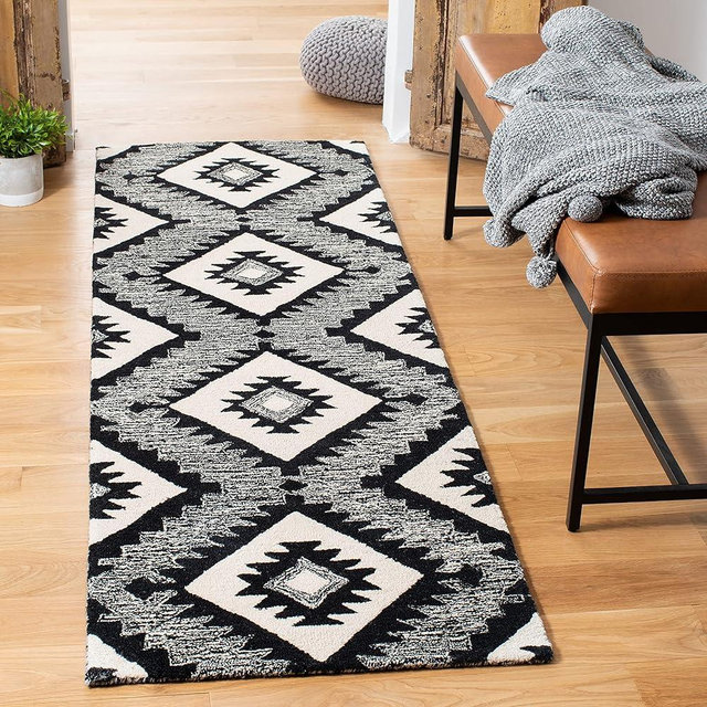 Safavieh Aspen Collection Runner Rug - 2'3" x 9', Charcoal & Black, Handmade Wool, Ideal for High Traffic Areas in Living Room, Bedroom (APN813Z)