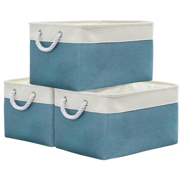 TheWarmHome Storage Baskets for Organizing - Extra Large 3 Pack 17x14x10 inch Storage Bins for Shelves Closet Nursery Bathroom Bedroom Baby Clothes Dog Toy Home Organization (White & Green)
