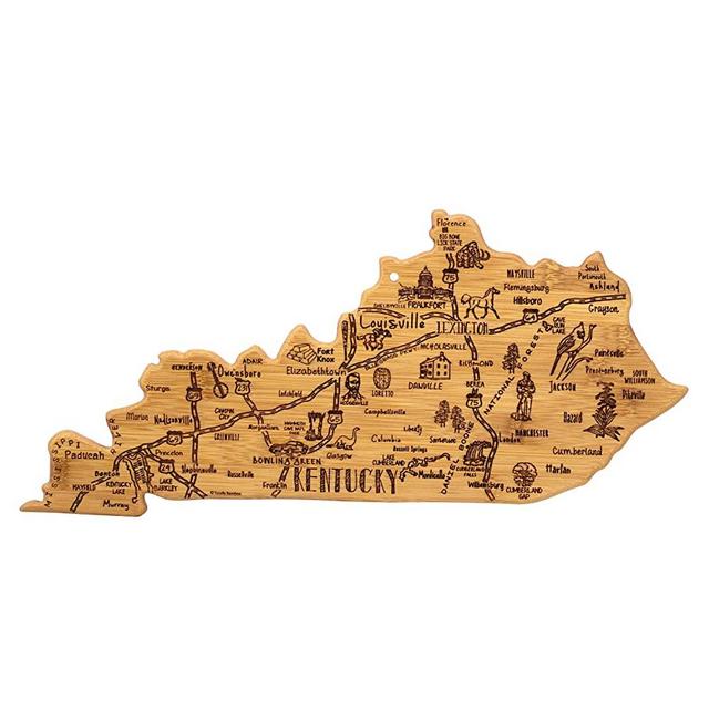 Totally Bamboo Destination Kentucky State Shaped Serving and Cutting Board, Includes Hang Tie for Wall Display