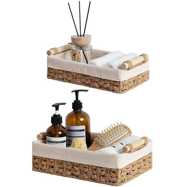StorageWorks Wicker Baskets for Bathroom, Paper Rope Light Brown Small Woven Baskets for Organizing Towels and Toiletries, Decorative Baskets for Home Décor with Natural Fabric Liner, 2 Pack