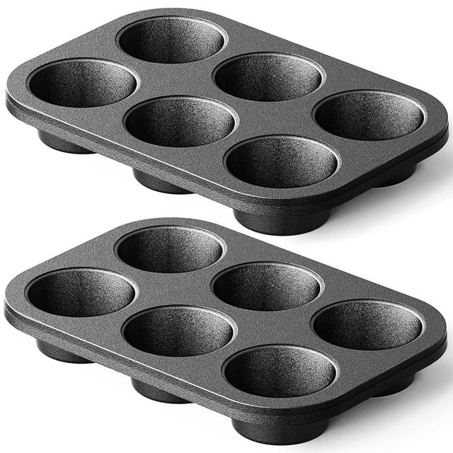 HONGBAKE Cast Iron Muffin Pan, Pre-Seasoned 6-Cup Muffin Tin, 2 Pack Nonstick Uncoated Cupcake Pans for Scones, Stovetop & Oven Safe, Standard Size, Non-Toxic