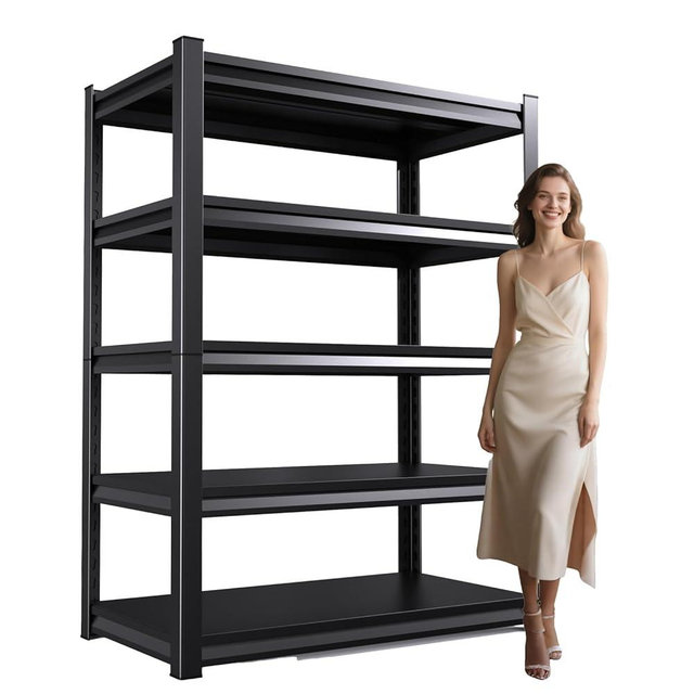 AOJUFEO 72" H Garage Shelving Heavy Duty 5-Tier Storage Shelves, 2500 lbs Adjustable Metal Shelving Unit, Utility Storage Rack Shelf for Garage, Basement, Pantry, Black (72 "H x 36" W x 16" D)