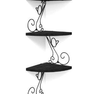 Alsonerbay Corner Shelves - Wall Mounted Floating Wood Shelf, 4 Tier Rustic Storage Shelf, Cat Shaped Shelving for Wall, Solid Wooden Decor for Living Room, Bedroom, Kitchen (Black)