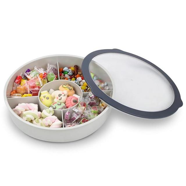 Bugucat Snackle Box Container, Veggie Tray with Lid, 28.2 x 28.2 x 8.5 cmMulti-Purpose 5 Compartment Tray for Party Travel Picnic
