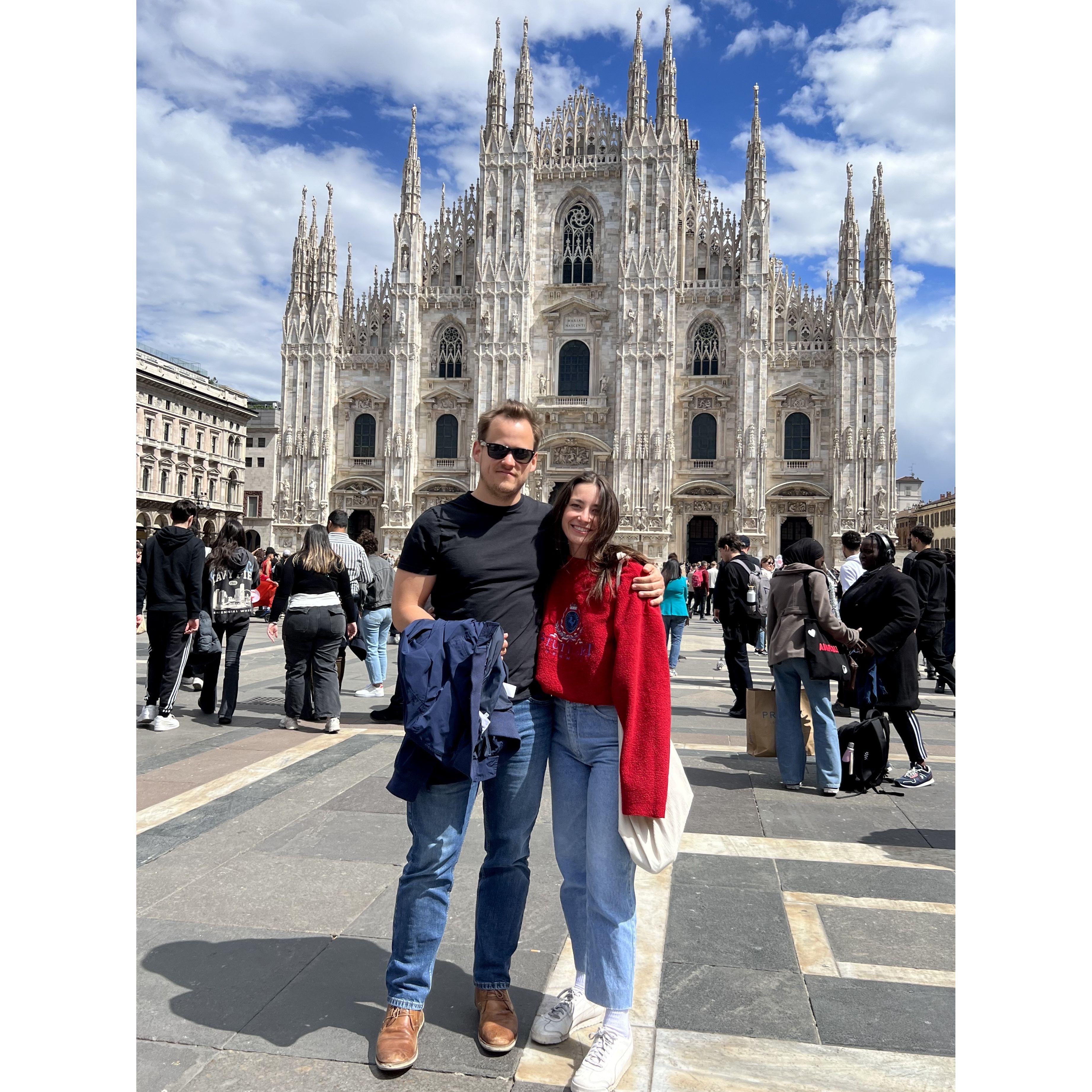 In front of the Duomo in Milan. Blocks away from our apartment, we did a lot of people watching here over the months.