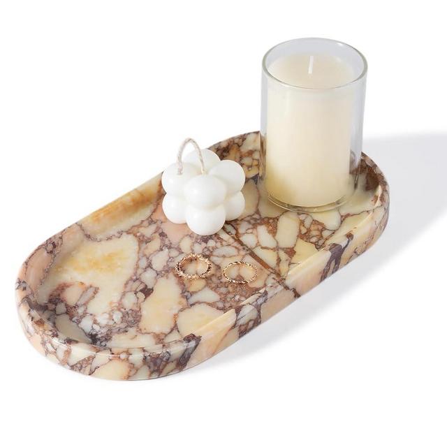 Koville Natural Marble Tray for Decor, Marble Vanity Tray for Perfume, Cosmetics, Jewelry, Stone Decorative Trays for Dresser Organizer, Storage Trays for Home Bathroom Countertop(Calacatta Viola)