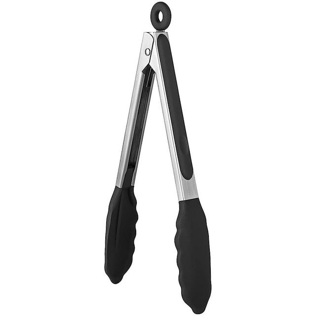 600℉ Heat Resistant Kitchen Tongs: U-Taste 9 inch Silicone Cooking Tong with Firm Sealed Non Stick Rubber Tips & Silicon Coated 18/8 Stainless Steel Handle & Smooth Locking for Serving Salad (Black)