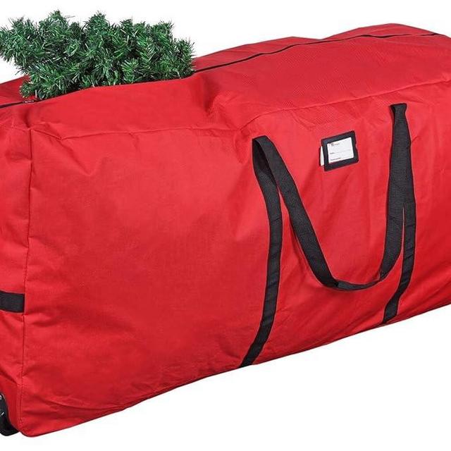 Primode Christmas Tree Storage Bag, Fits Up to 9 foot Tall Xmas Holiday Trees 28" X 16" X 60" Extra Large Heavy Duty Xmas Box Container with Wheels (Red 2)