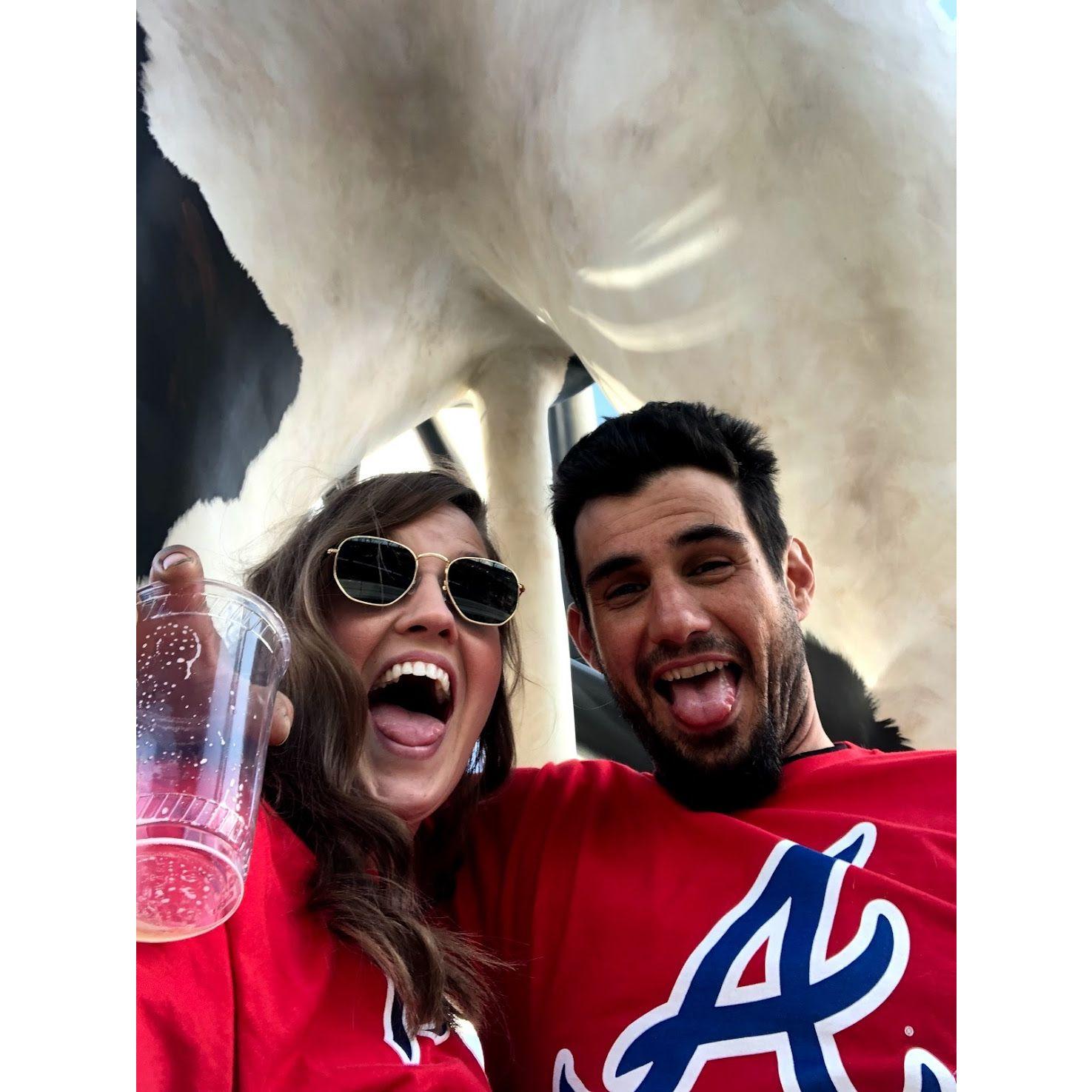 Justin decided on skeptical photo options (under the Chic Fil A cows utters) #6yearanniversary