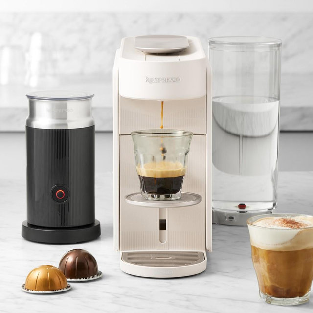 Nespresso Vertuo Up Espresso Machine with Aeroccino Milk Frother by De'Longhi, Pearl White