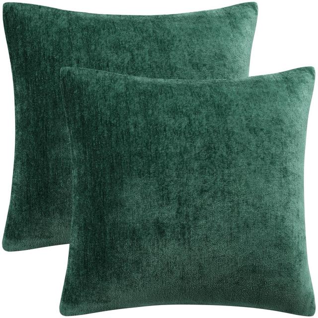 PiccoCasa Chenille Soft Decorative Cushion Water Repellent Throw Pillowcases 2 Pcs Emerald Green 20"x20"
