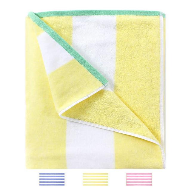 HENBAY Fluffy Oversized Beach Towel - Plush Thick Large 70 x 35 Inch Cotton Pool Towel, Yellow Striped Quick Dry Swimming Cabana Towel (Pack of 1)
