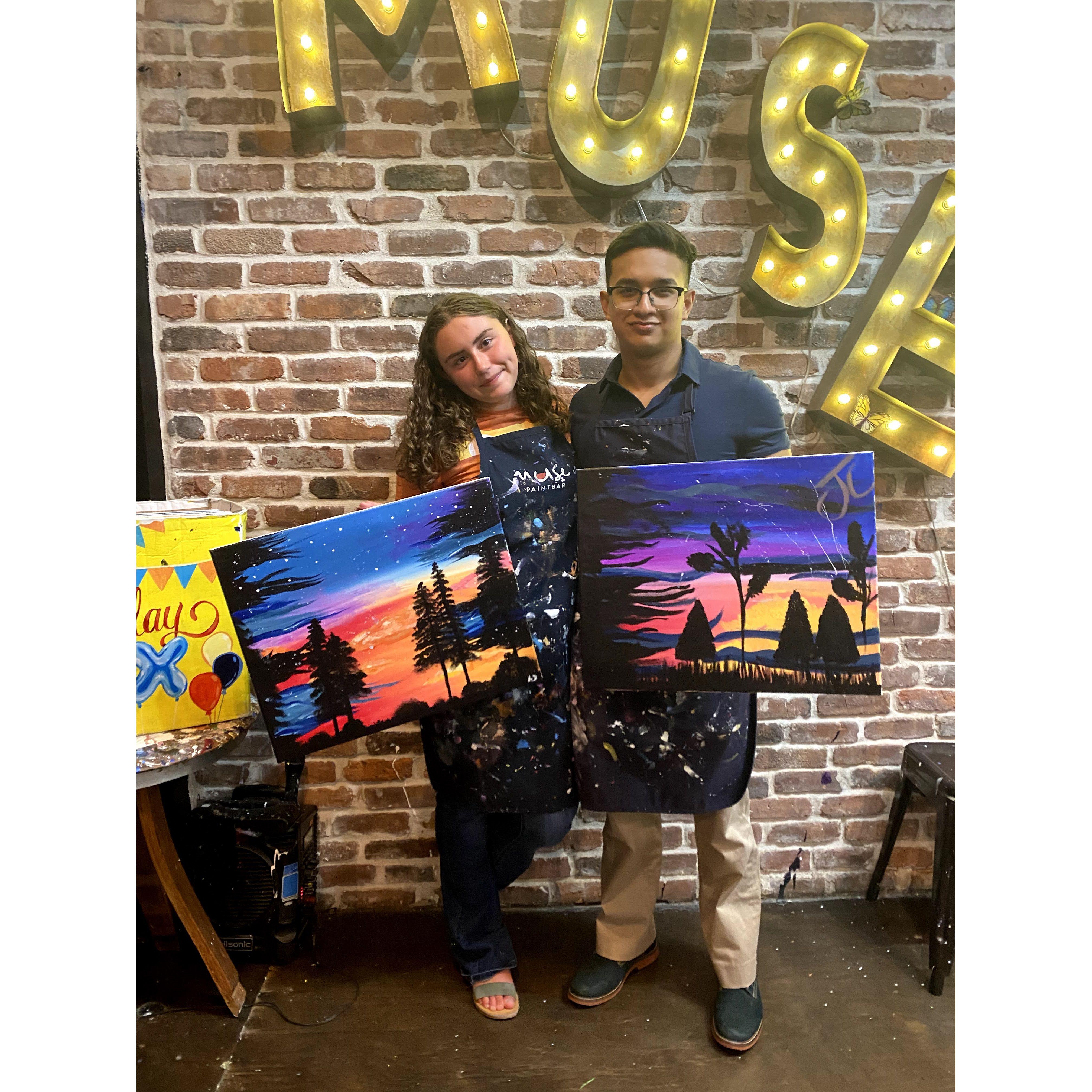 Our first "official" date was at Muse Paint Bar in White Plains. This picture is around 18 months into our relationship because the paint bar is still one of our favorite date spots.