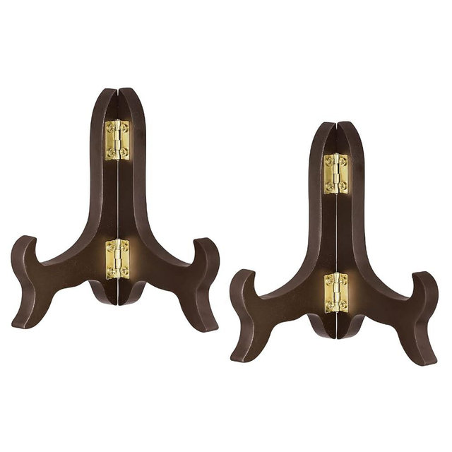 uxcell 2pcs 4" Easel Plate Holder, Wooden Folding Display Stand Brown for Decorative Picture Frame