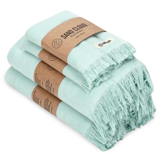 Sand Cloud Turkish Bath Towels Bundle for Bathroom, Set of 4 (Terra Seaglass) - Large Size - 100% Certified Organic Cotton Yarn is Lightweight, Soft & Absorbent - Premium Bath Towels Dry Faster 