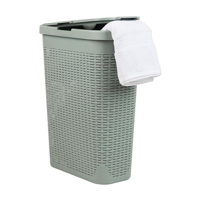Mind Reader 40L Slim Laundry Hamper, Clothes Basket, Lid, Wicker Design, Plastic, 18"L x 10.4"W x 23.5"H, Mint