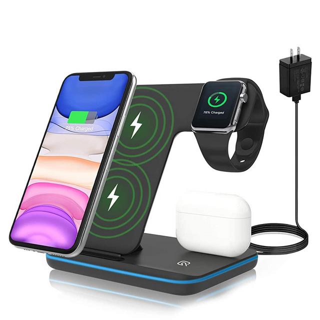 Wireless Charging Station, ZHIKE 3 in 1 Fast Charging Dock for iWatch 7/6/SE/5/4/3/2, AirPods Pro, Wireless Charger Stand Compatible with iPhone 13/12/11 Pro Max/X/Xs Max/8/8 Plus/Samsung