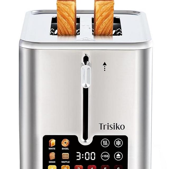 Trisiko® Touch Screen Toaster 2 Slice, Stainless Steel Smart Toaster with Digital Timer, 1.38" Extra-Wide Slots for Bread& Bagel,with Reheat, Defrost, Cancel, +15s Boost, Great for Home, Office, Dorm