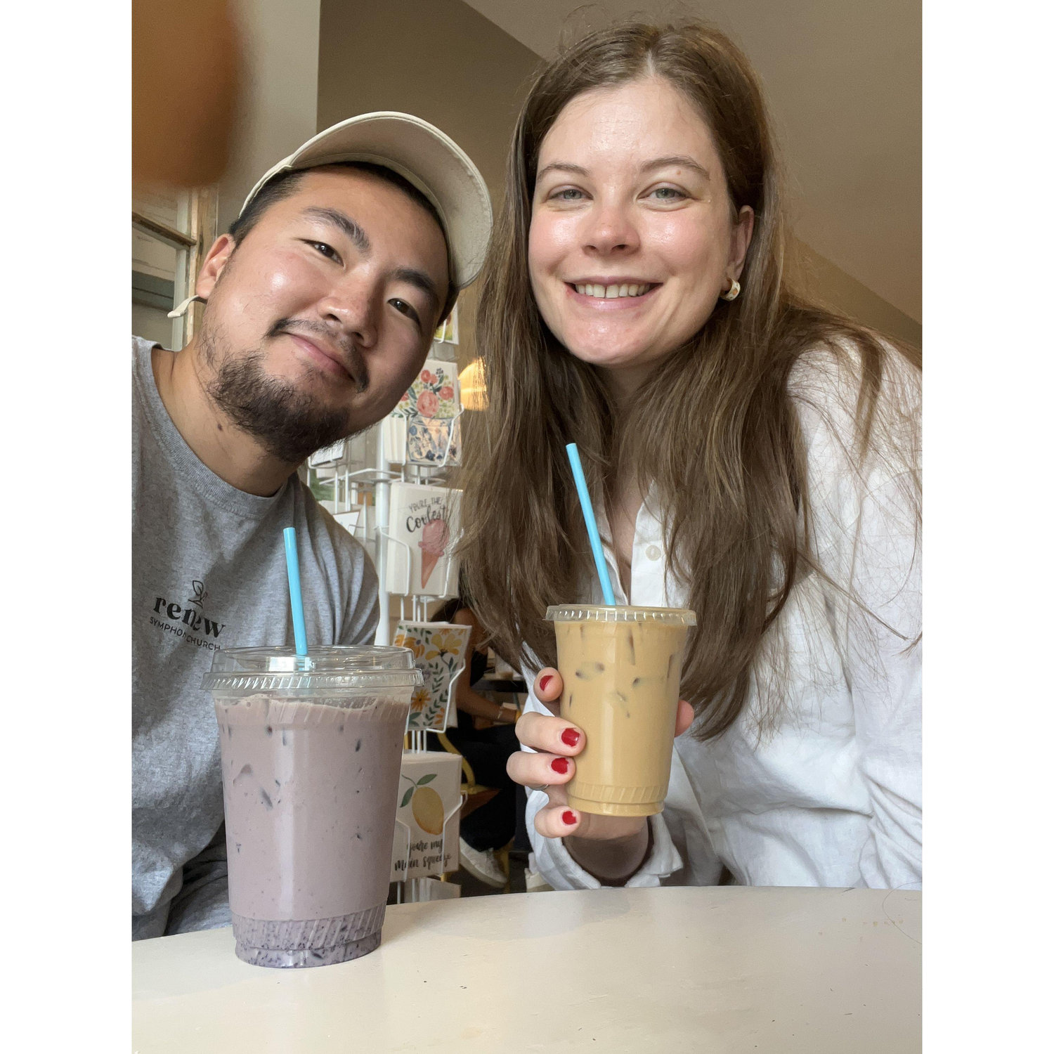 At Honeycomb, one of our favorite cafes in the North Shore of MA. Pictured: the blueberry latte that we must get when it hits the menu each summer