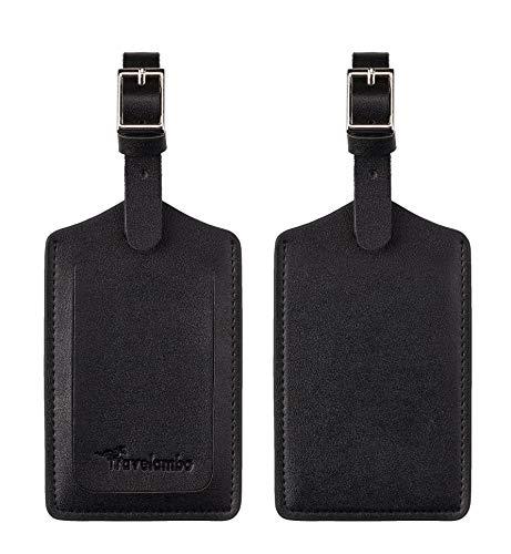 Travelambo Leather Luggage Bag Tags (Black 4001- Classic Black)
