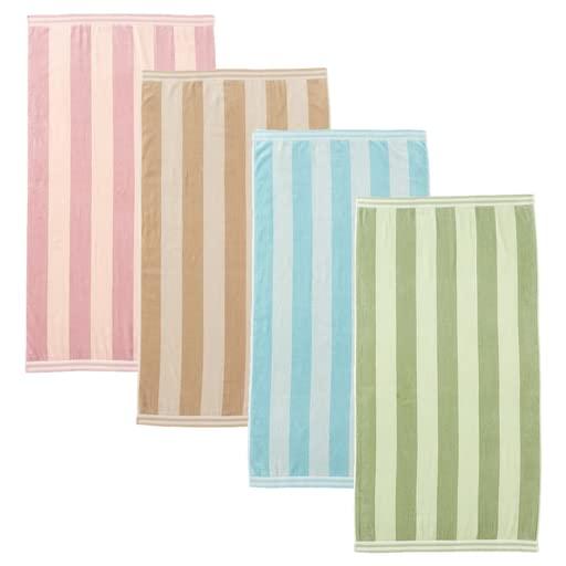 Large Beach Towel Set of 4 - Soft Cabana Striped Beach Towels for Adults and Velour Pool Towels with 100% Cotton - Lightweight Quick Dry Beach Towel Pack and Cute Beach Towel for Women and Men