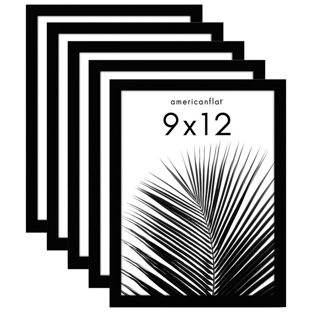 Americanflat 5 Pack of 9x12 Frames - Plexiglass Cover - Black